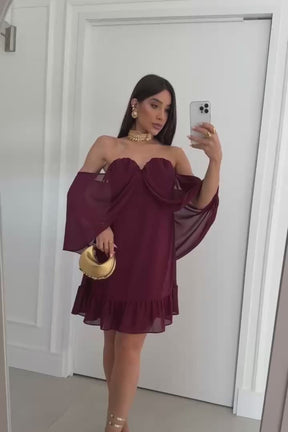 Vestido Curto Tomara Que Caia Com Manga Capa - Barbara