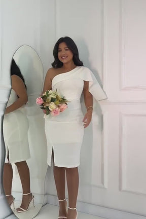 Vestido Mídi de Noivado Alfaiataria Ombro Único - Louise