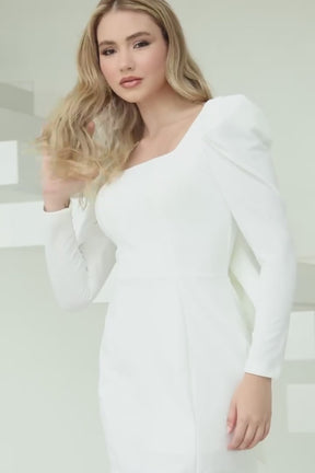 Vestido Curto de Noivado Com Laço Nas Costas e Manga Princesa - Yasmin