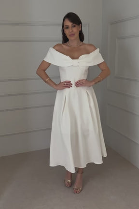 Vestido Mídi de Noivado Alfaiataria Ombro a Ombro - Stella