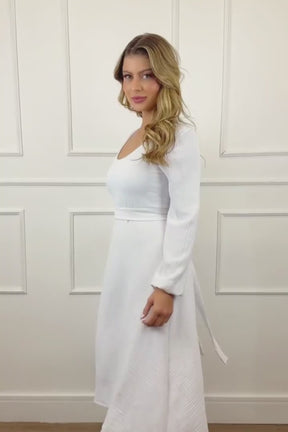 Vestido Mídi de Noivado Manga Longa Costas Nuas - Ellie