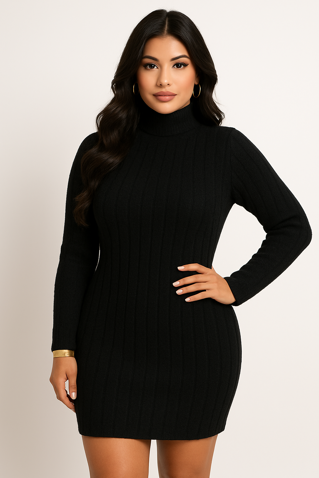 Vestido Curto Canelado Manga Longa - Samara