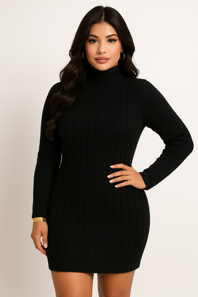 Vestido Curto Canelado Manga Longa - Samara