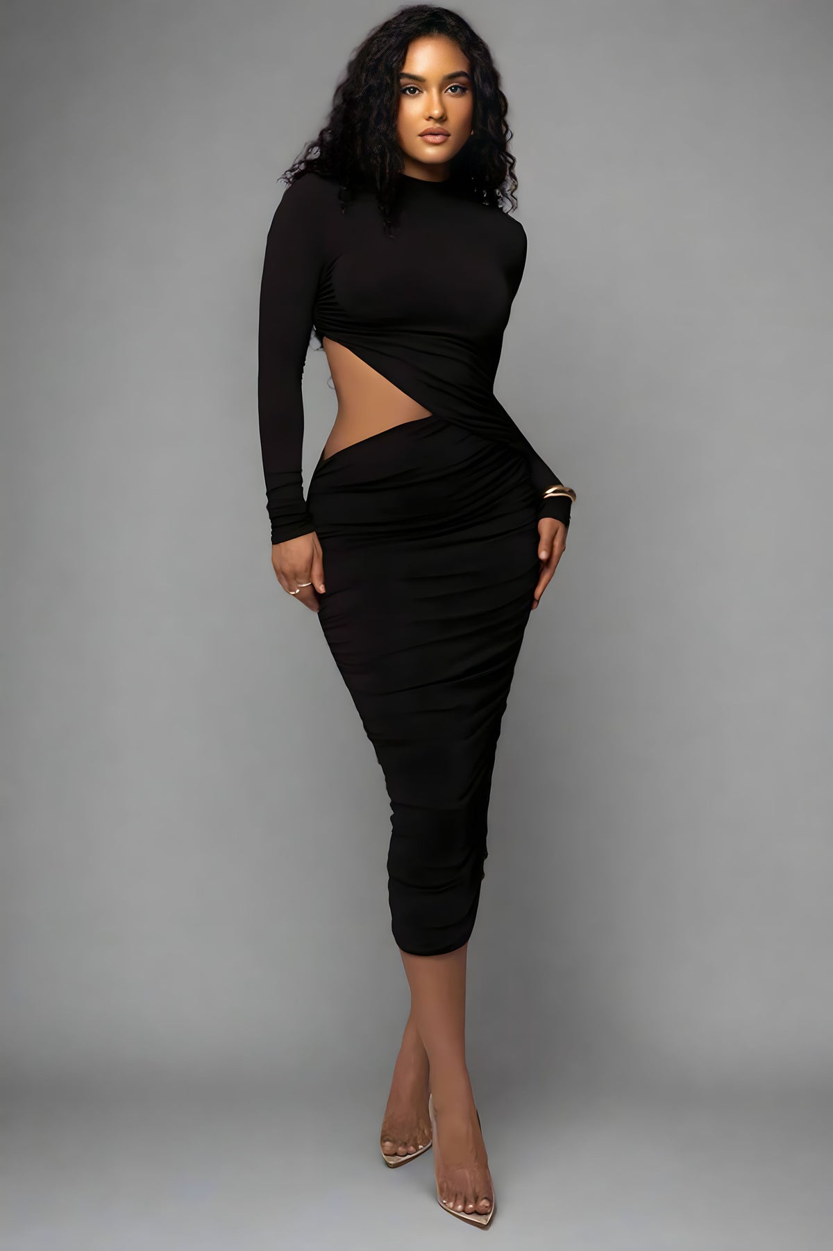Vestido Midi com Manga Longa - Delara